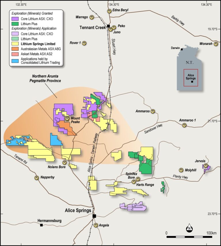 Arunta Pegmatite Province tenement map